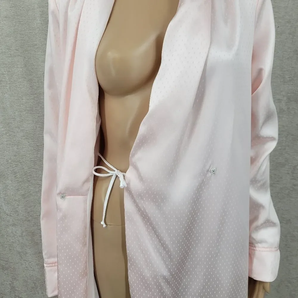 Flo Weinberg Vintage Elegant Pink Satin Robe Fleece Lined